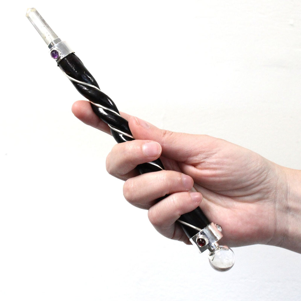 Twisted Healing Wand with Silver Amethyst Sphere for Decor