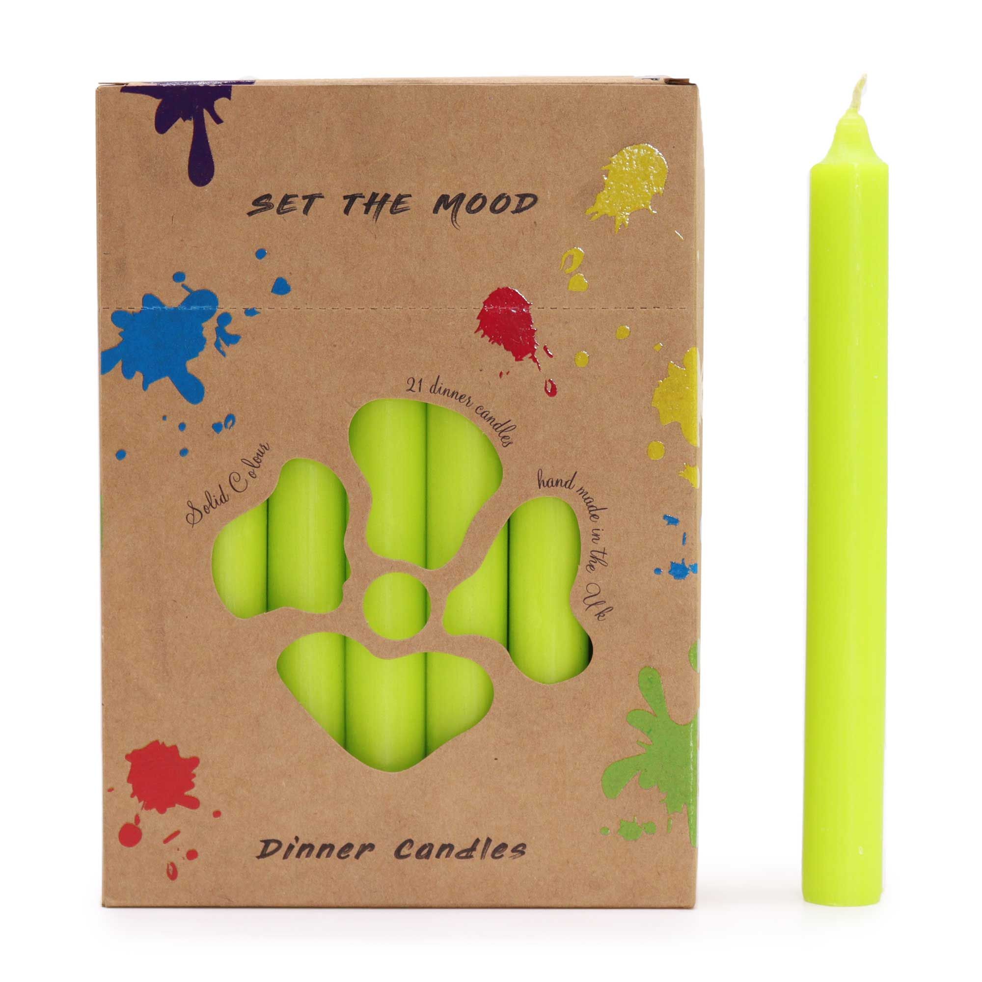 Solid Colour Dinner Candle Set of 21 in Rustic Lime Green Shade