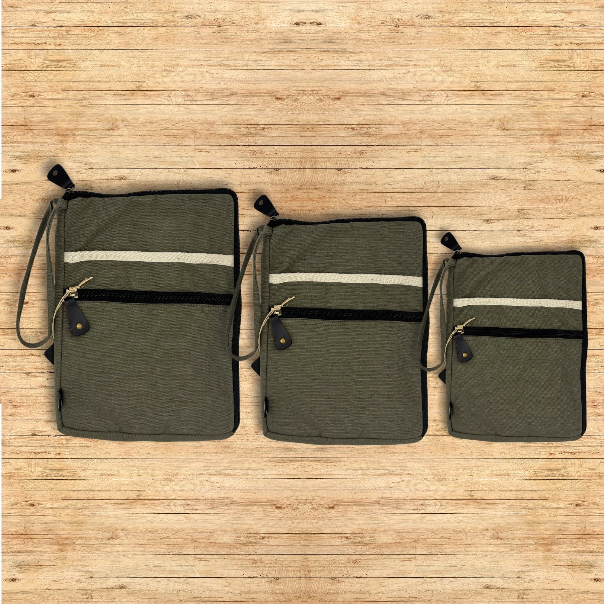 Olive Canvas Tablet Pouch for Convenient Travel and Organisation
