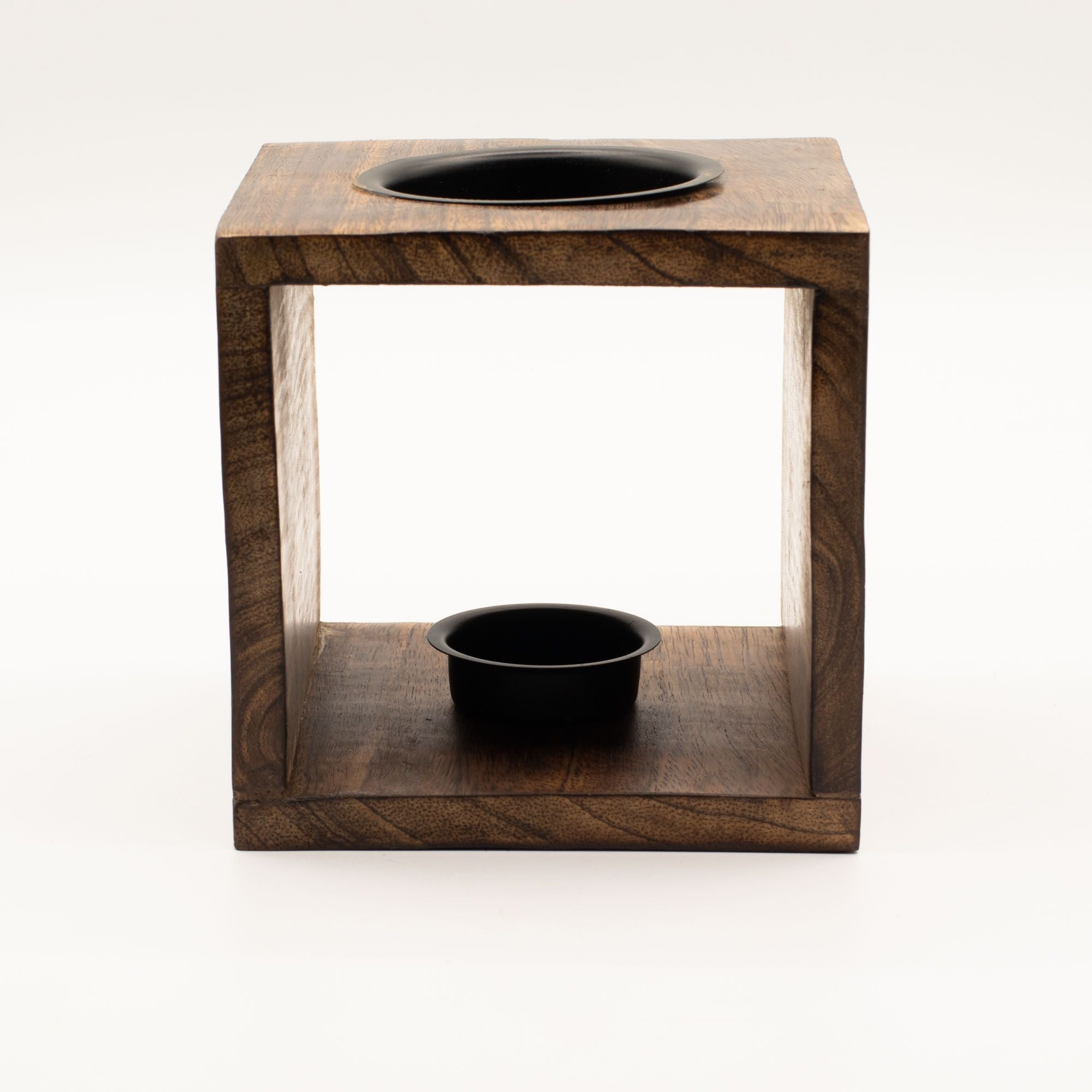 Large Square Mango Wood Oil Burner with Buddha Face Design