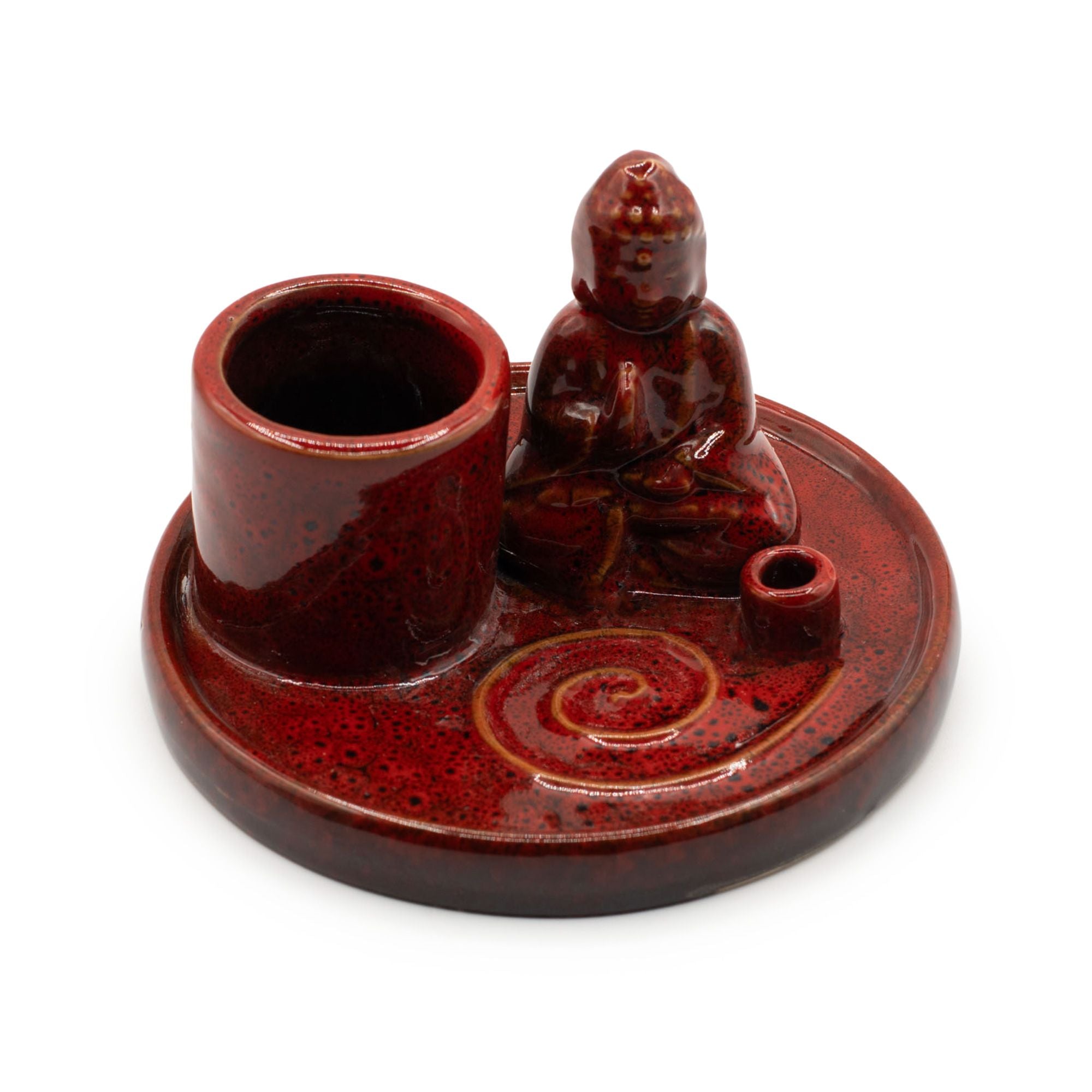 Multi Purpose Buddha Incense Plate in Soft Red Ceramic Design