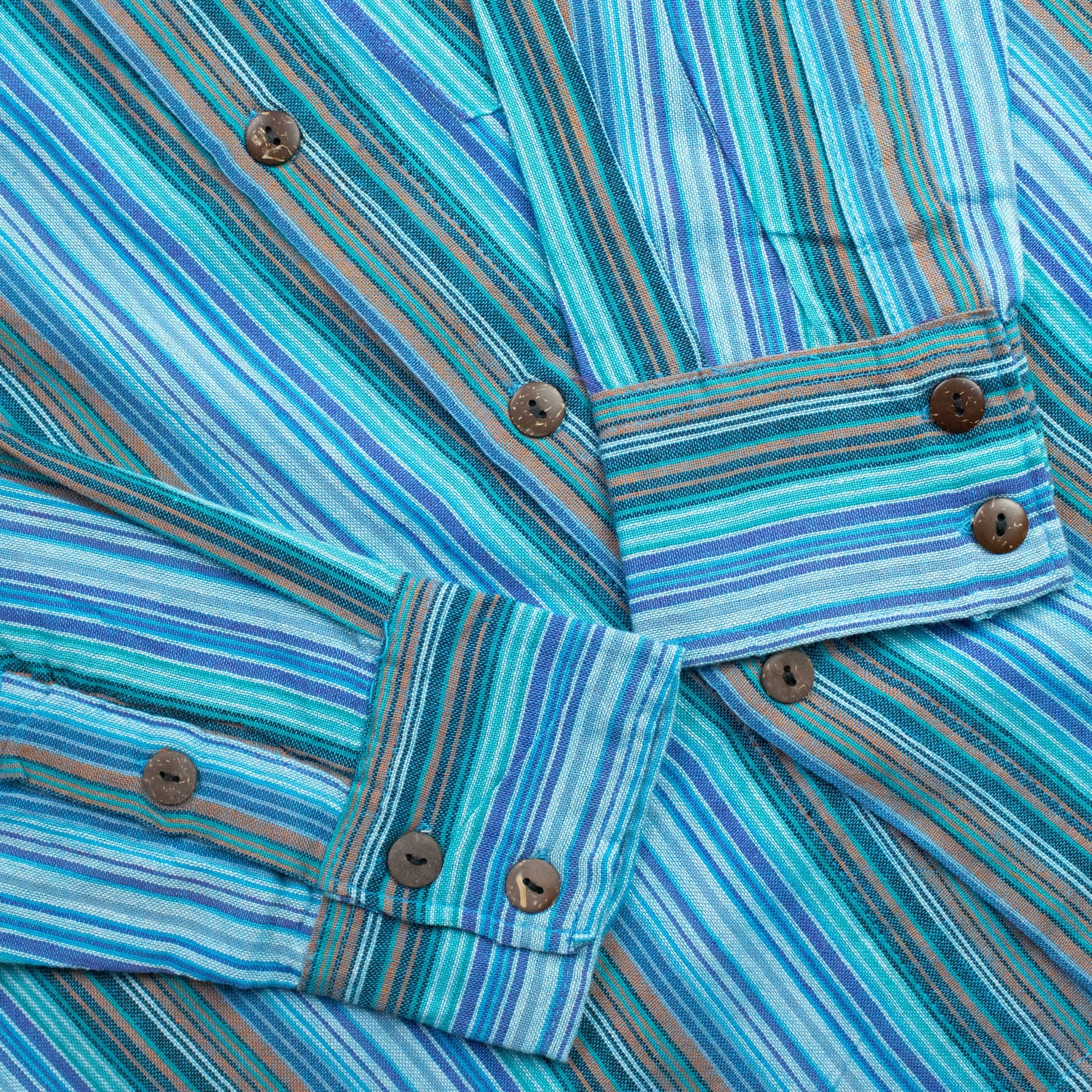 Nomad Sari Grandad Shirt in Turquoise with Bold Stripes