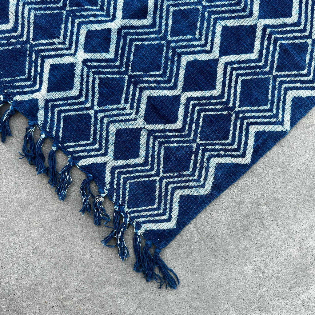 Handmade Indigo Runner 170x60cm with Heerak Pattern Design