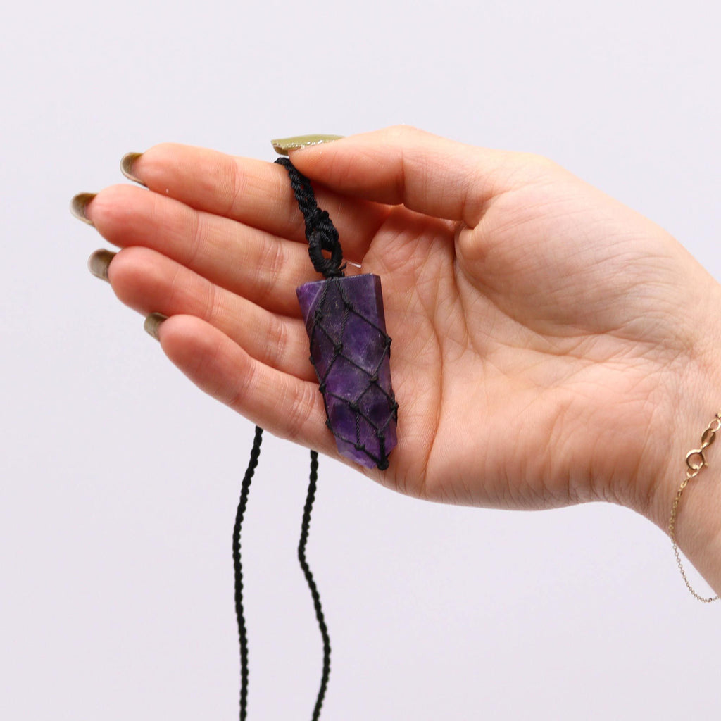 Laced Gemstone Flat Point Pendant with Amethyst Charm Design