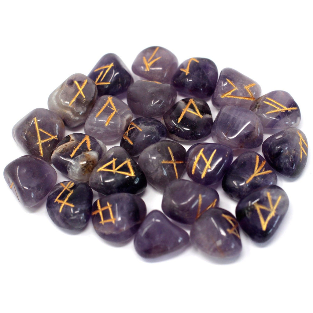 Amethyst Runes Stone Set in Pouch for Mystical Insights