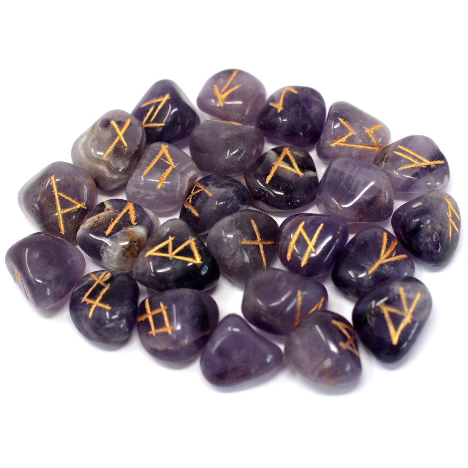 Amethyst Runes Stone Set in Pouch for Mystical Insights