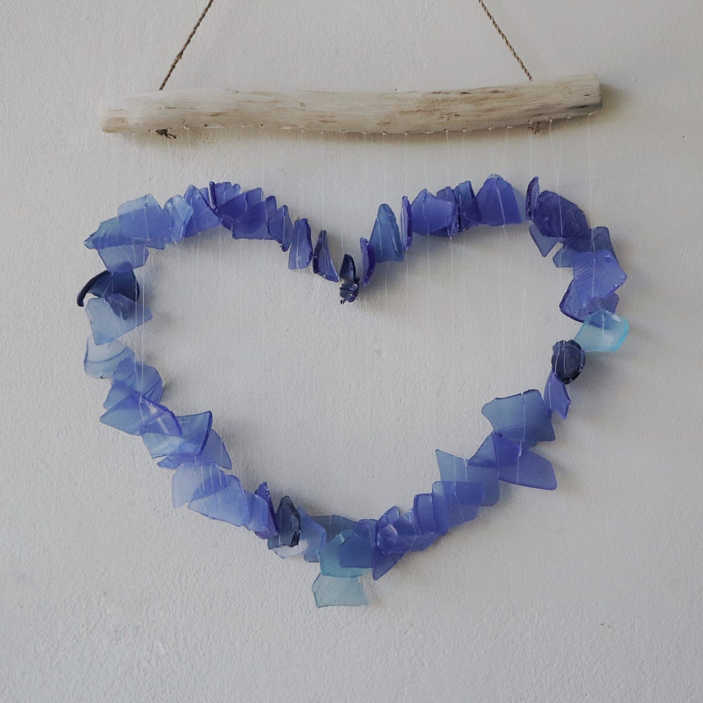 Love Chime Blue Recycled Glass Wind Chimes for Outdoor Decor