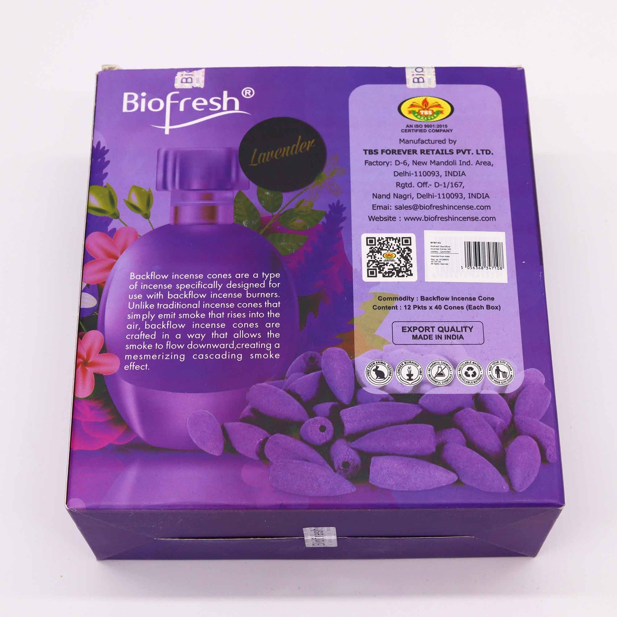 Biofresh Backflow Incense Cones Lavender for Relaxing Atmosphere