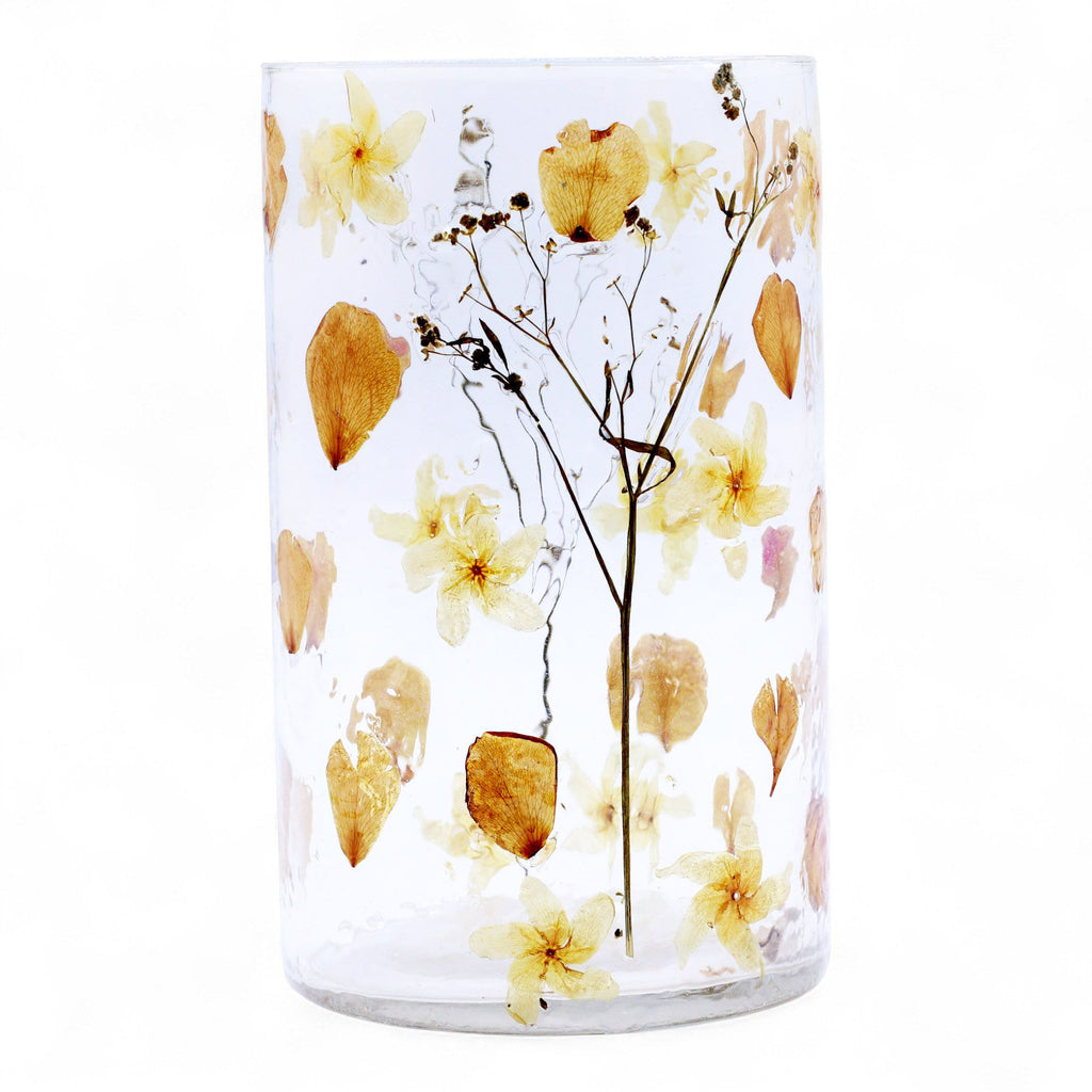 Natural Floral Glass Tall Vase Candle Holder with Dried Flowers