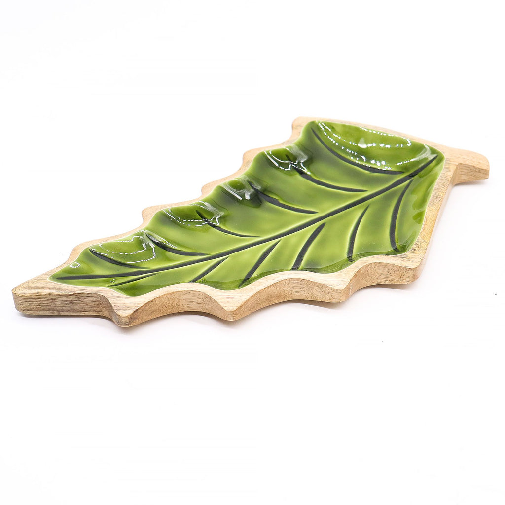 Lost in the Forrest Enamel Leaf Wooden Bowl for Home Decor