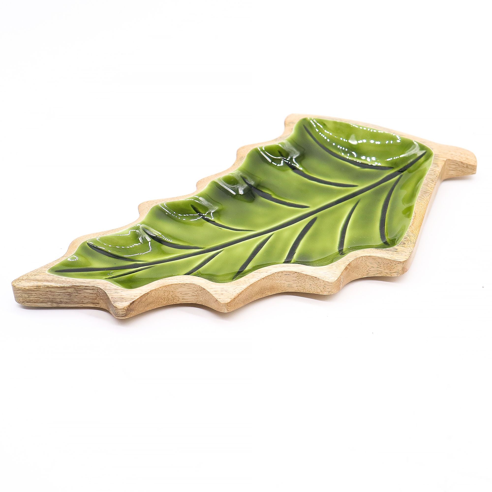 Lost in the Forrest Enamel Leaf Wooden Bowl for Home Decor