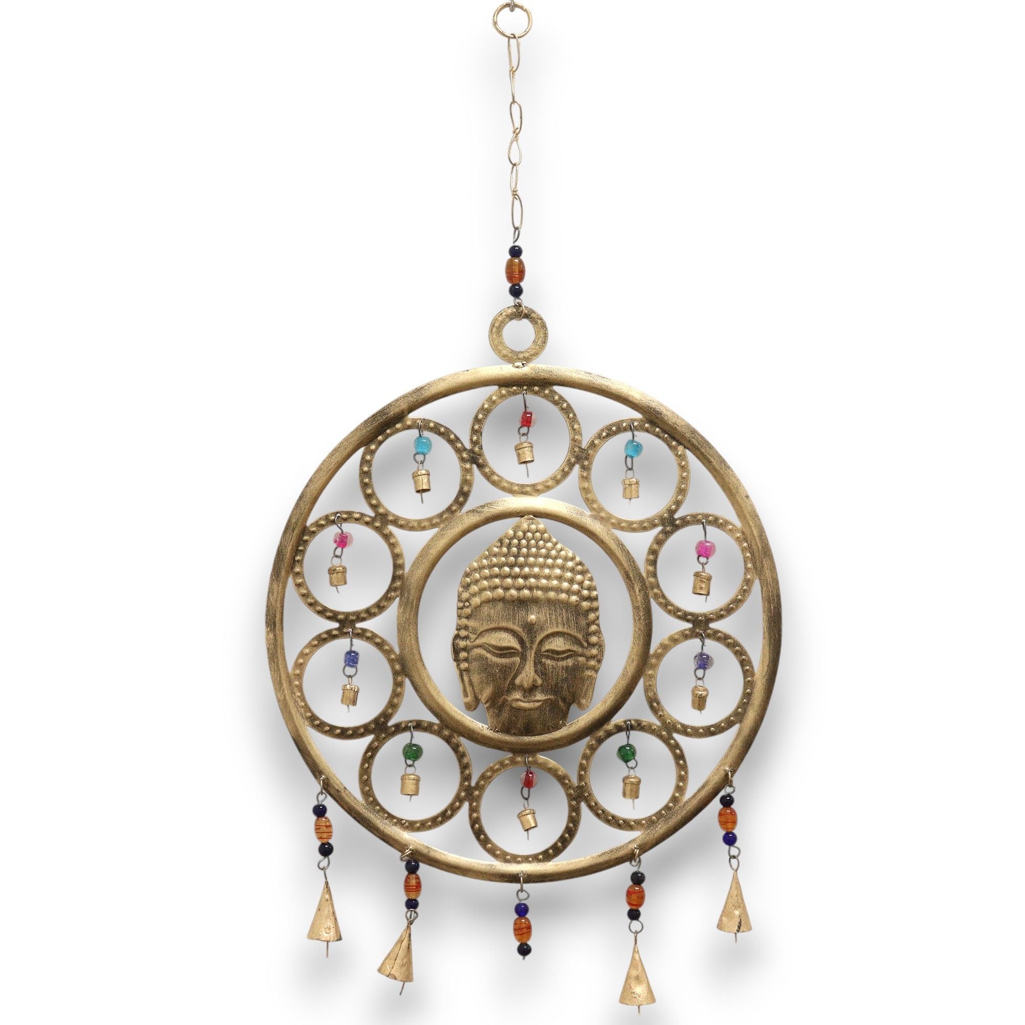 Indian Chimes Large Buddha Face with 15 Brass Bell Chimes
