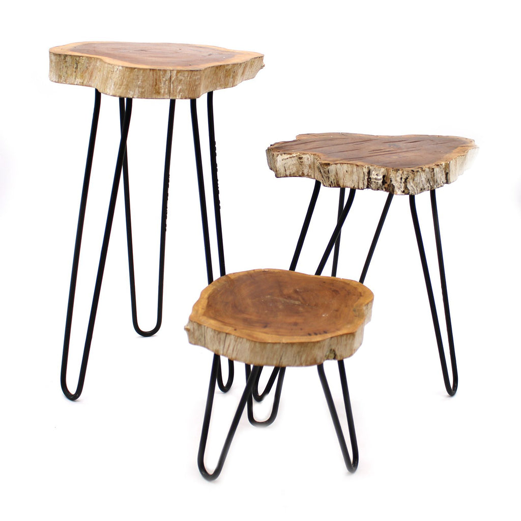 Set of 3 Whitewash Gamal Wood Plant Stands with Hairpin Legs