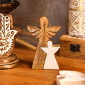 Mango Wood Angel Decorative Accent with White Enamel Finish