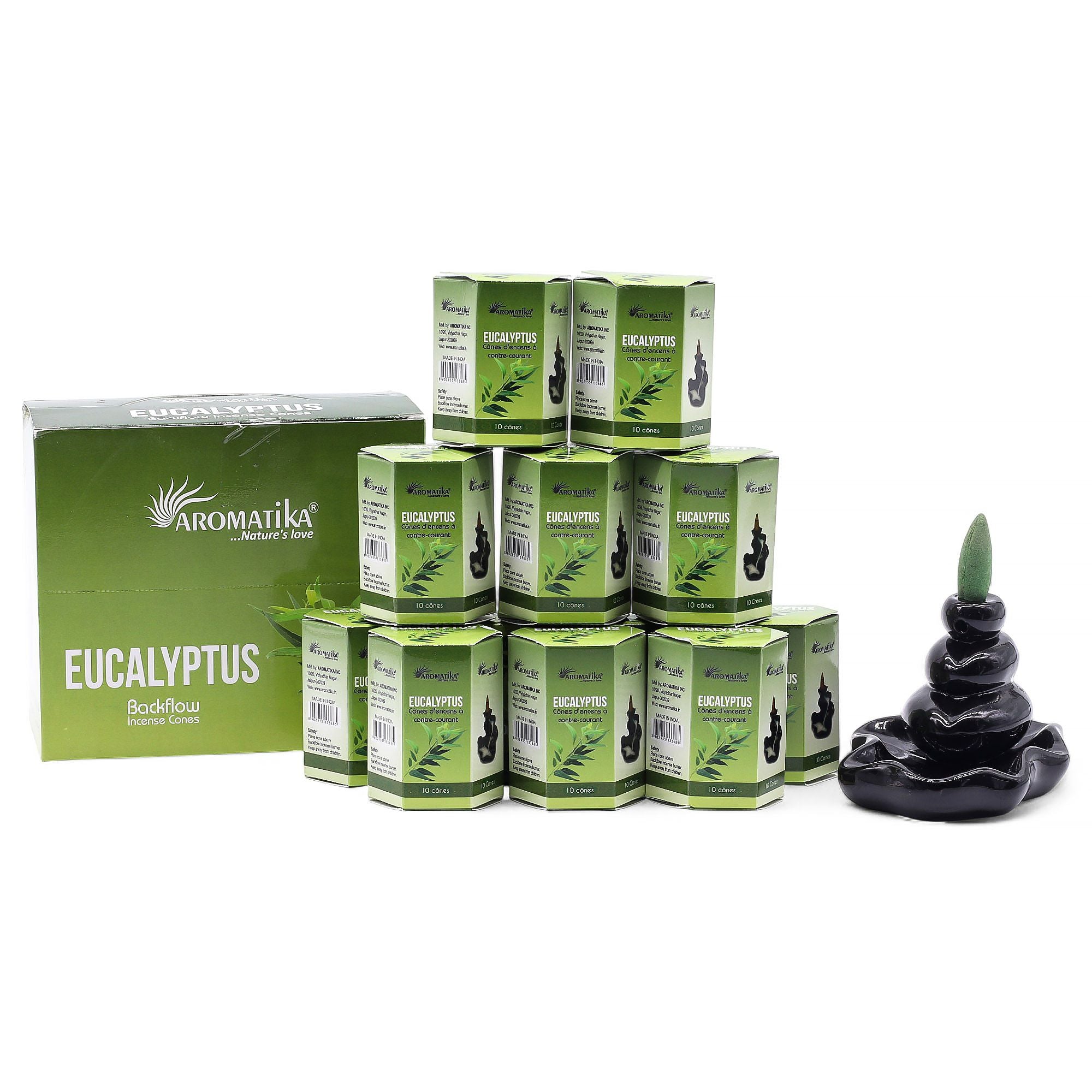 Pack of 10 Eucalyptus Masala Backflow Incense Cones for Relaxation