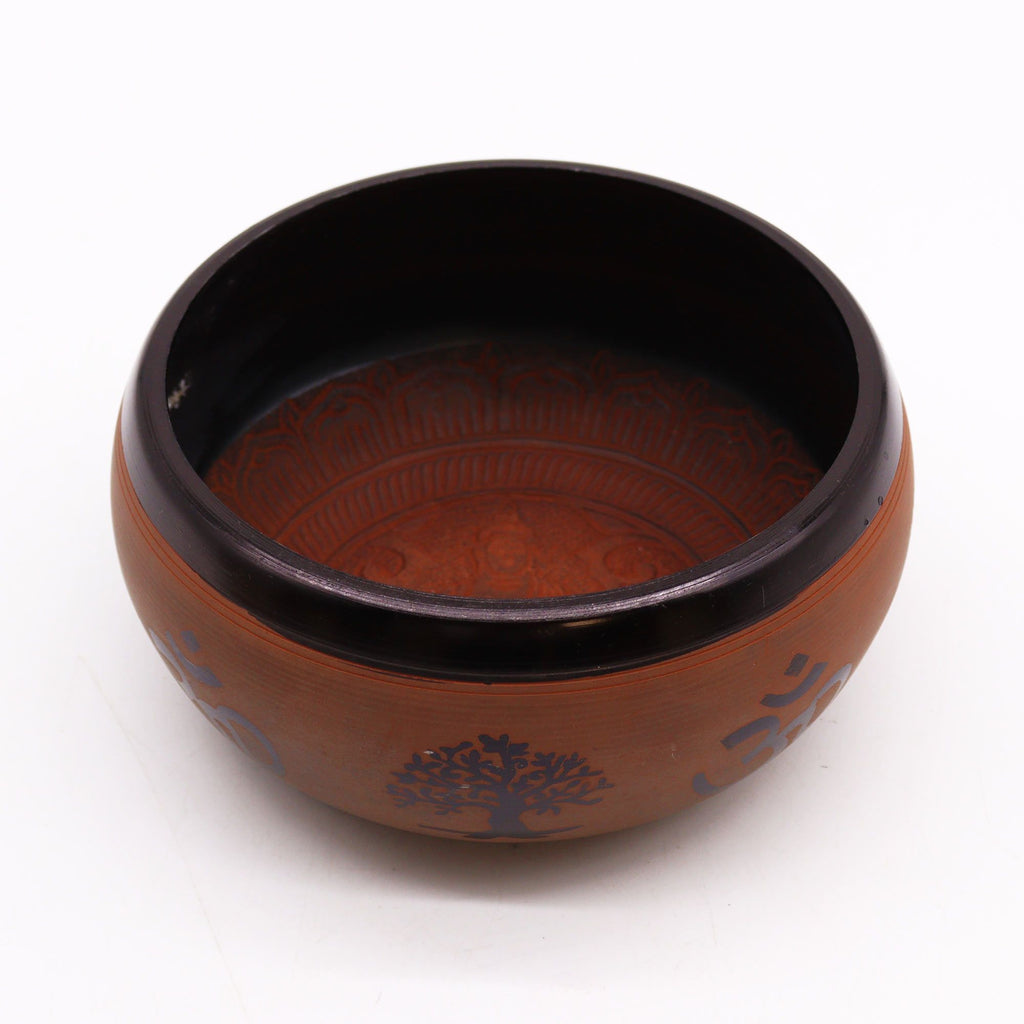 Earth Powder Singing Bowl with Clay Om Buddha Design 16cm