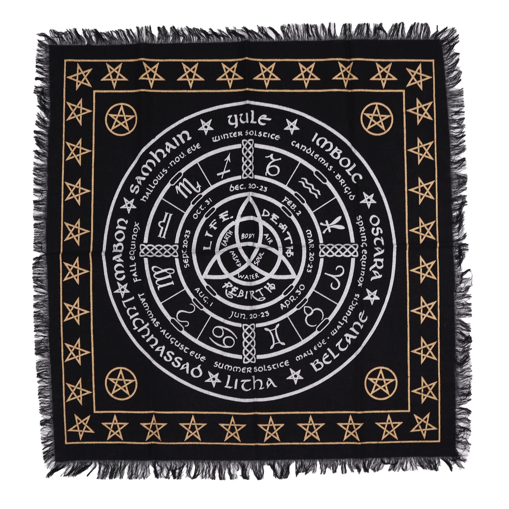 Esoteric Fringed Altar Cloth for Life Death and Rebirth Rituals