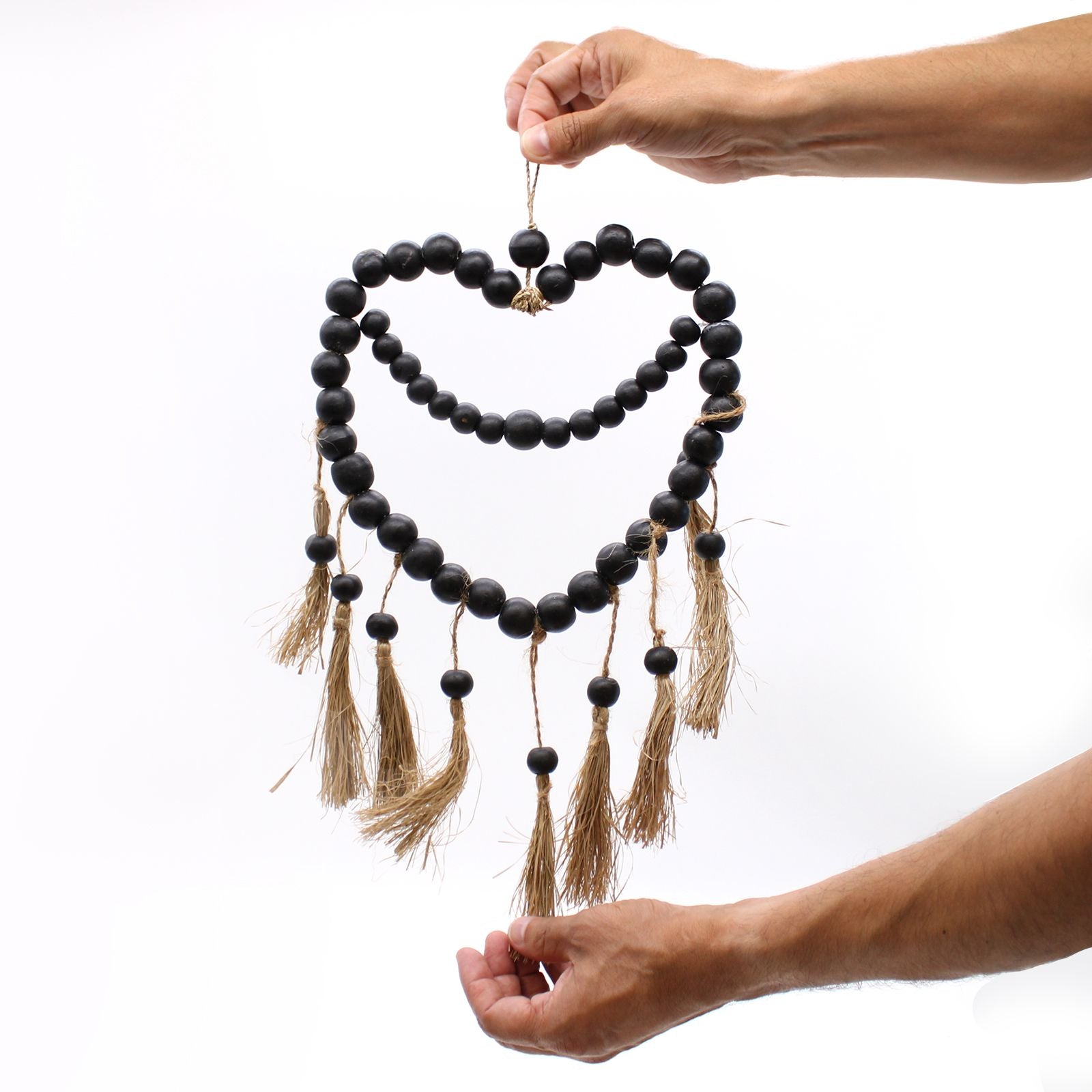 Large Bead Heart Mobil Natural Wall Art for Home Decor