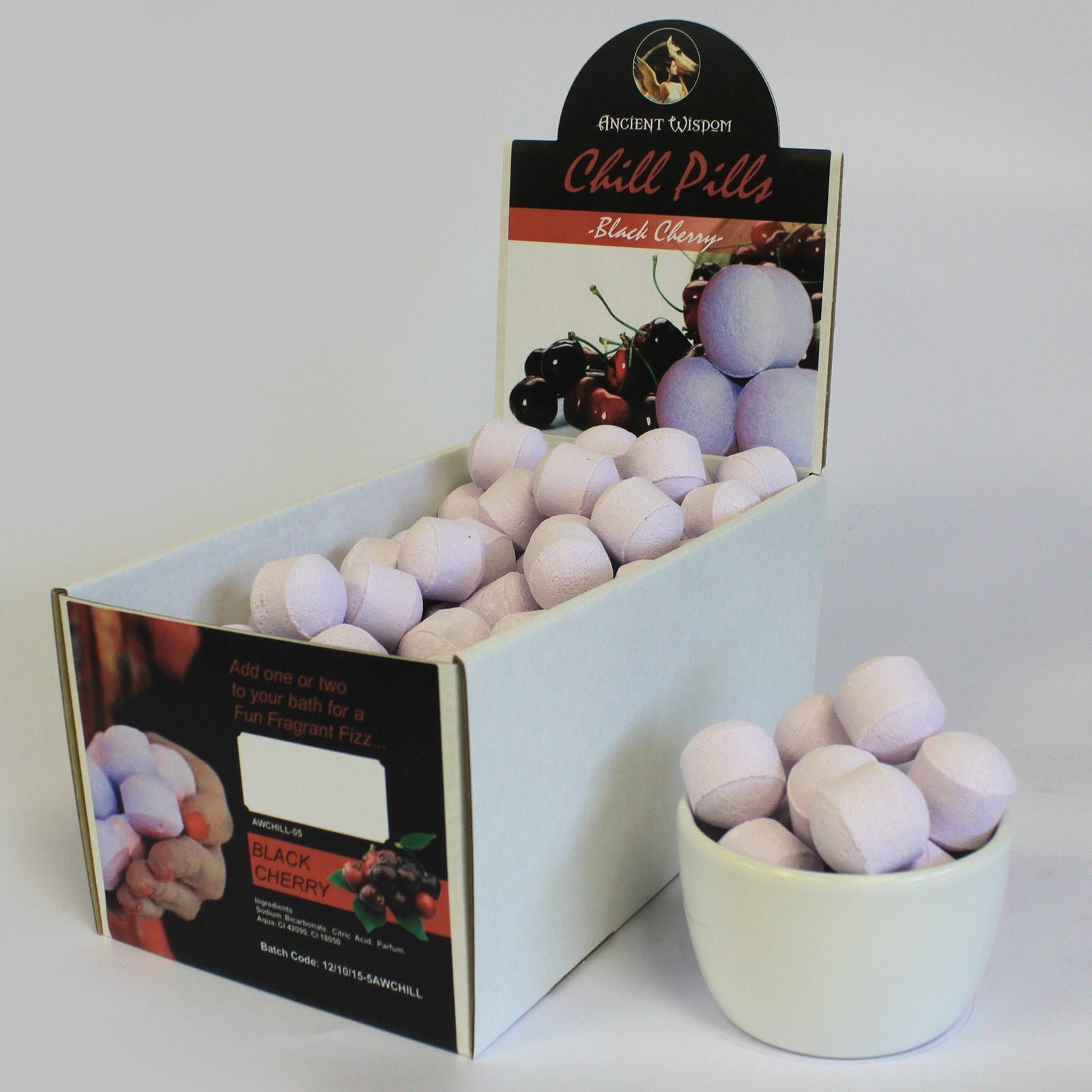 1.3Kg Box of Chill Pills Mini Bath Bombs with Black Cherry Aroma