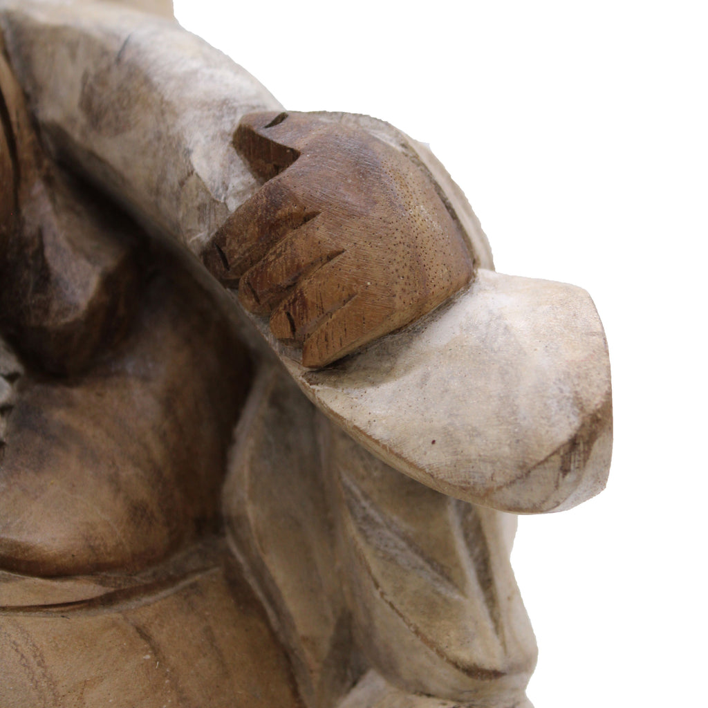 Happy Buddha Bring Wood Whitewash Hand Carved Statue 30cm
