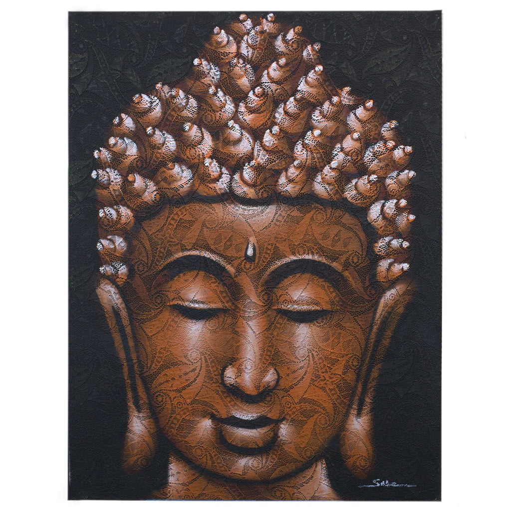 Buddha Painting with Copper Brocade Detail for Elegant Decor