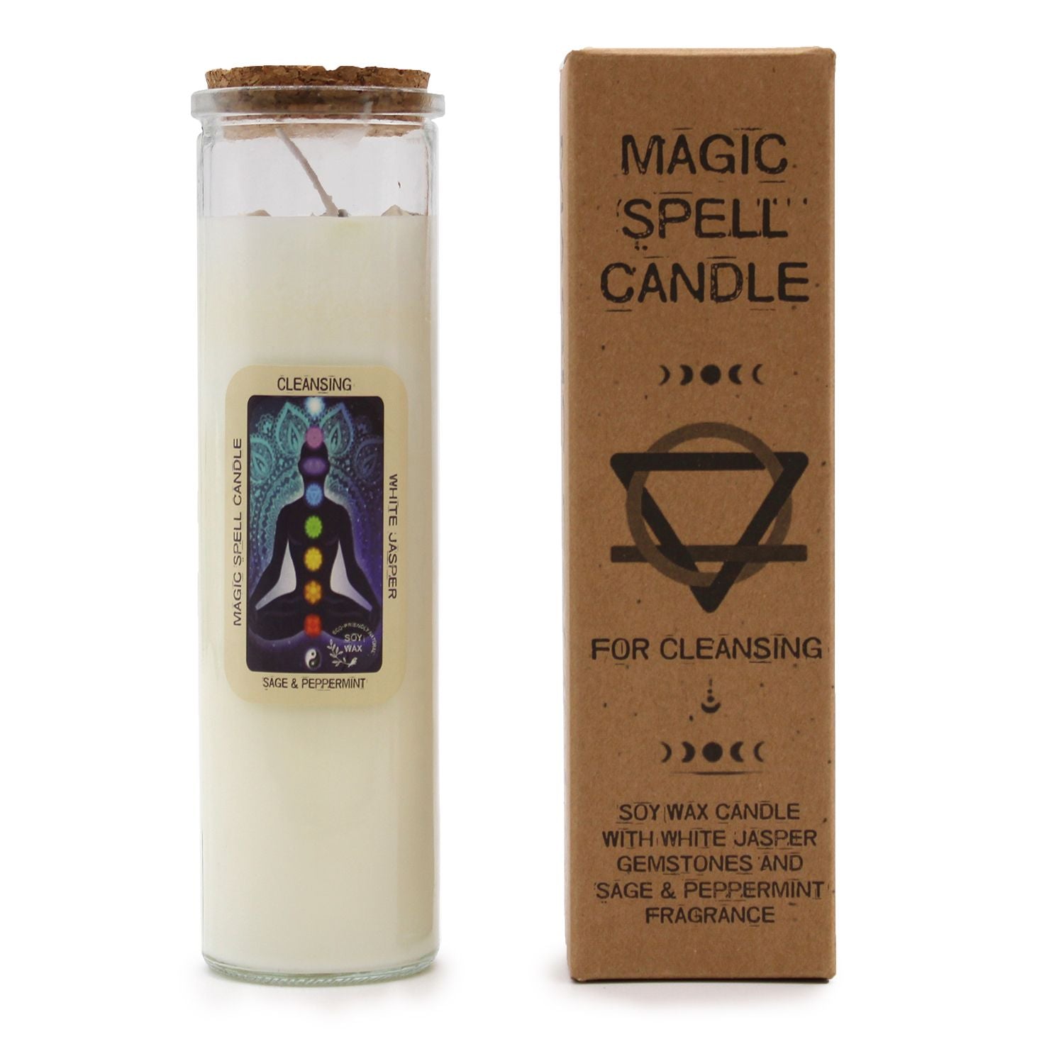 Magic Spell Candle for Cleansing with White Jasper and Sage Aroma