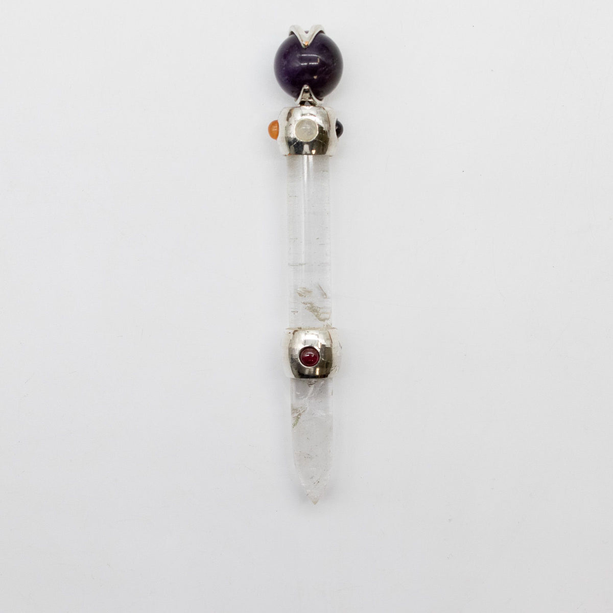 Celestial Prism Wand - Amethyst Moving Crystal Sphere Quartz Stem - 12cm