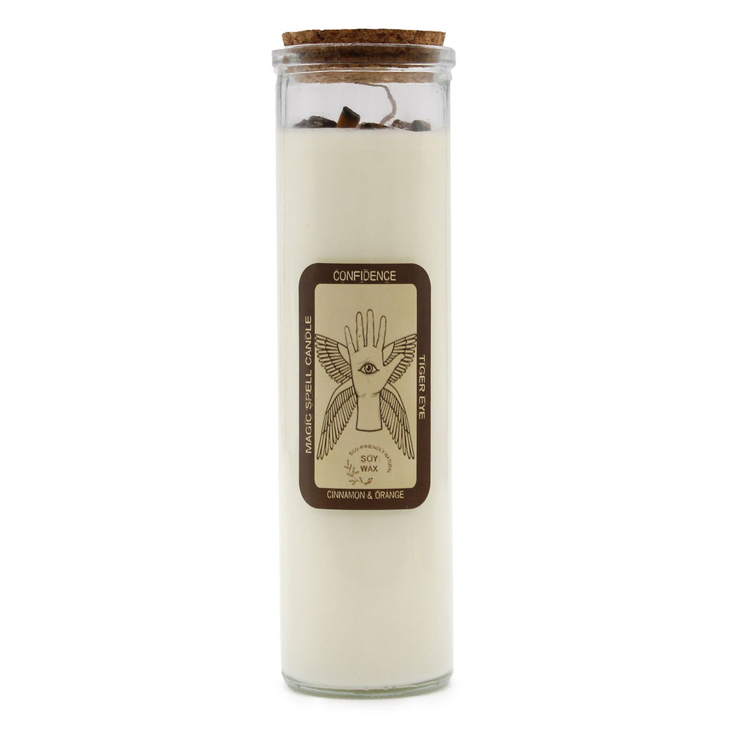Magic Spell Candle for Confidence with Tiger Eye and Cinnamon
