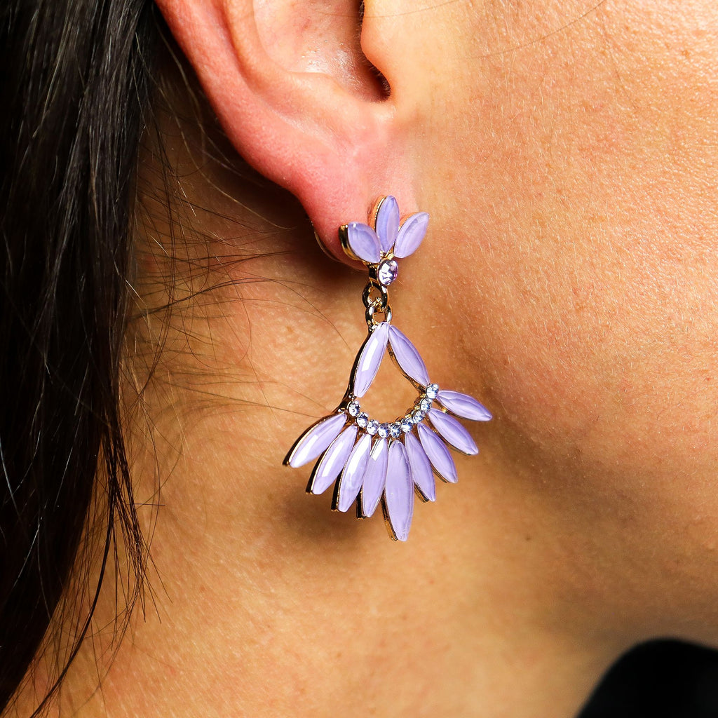 Lavender Vintage Glass Long Drop Earrings for Elegant Style