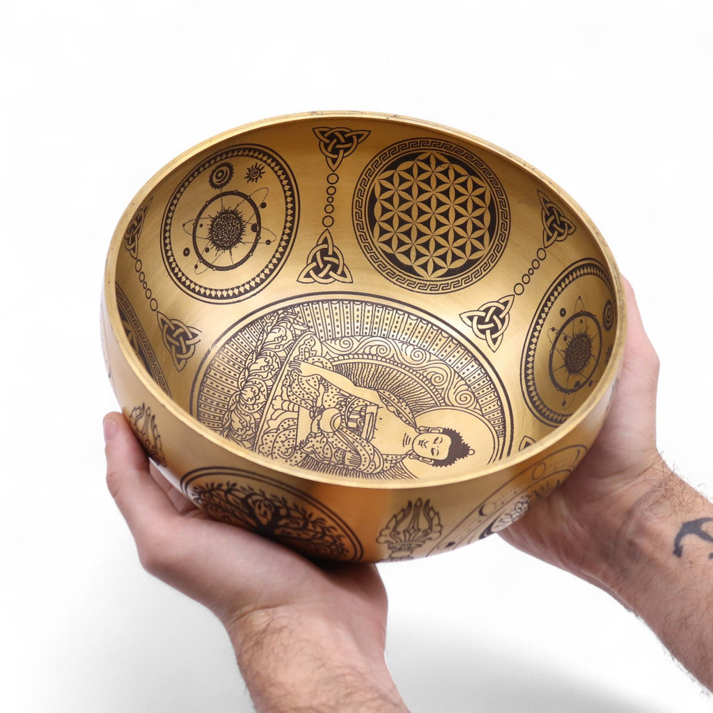 Pure Brass Etched Buddha Set of 4 Singing Bowls for Home Decor