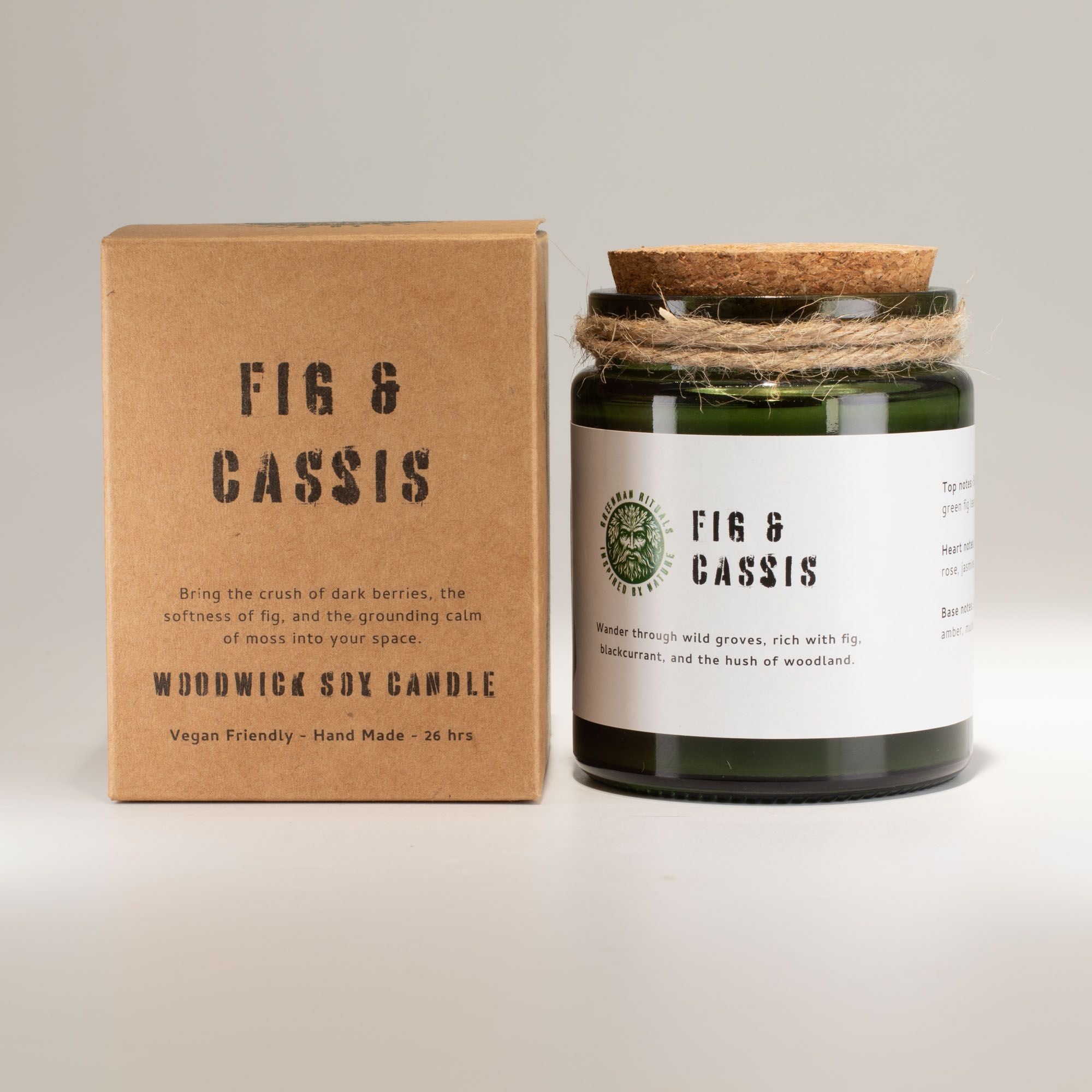 Greenman Woodwick Soy Candle Fig & Cassis in Rustic Glass Jar