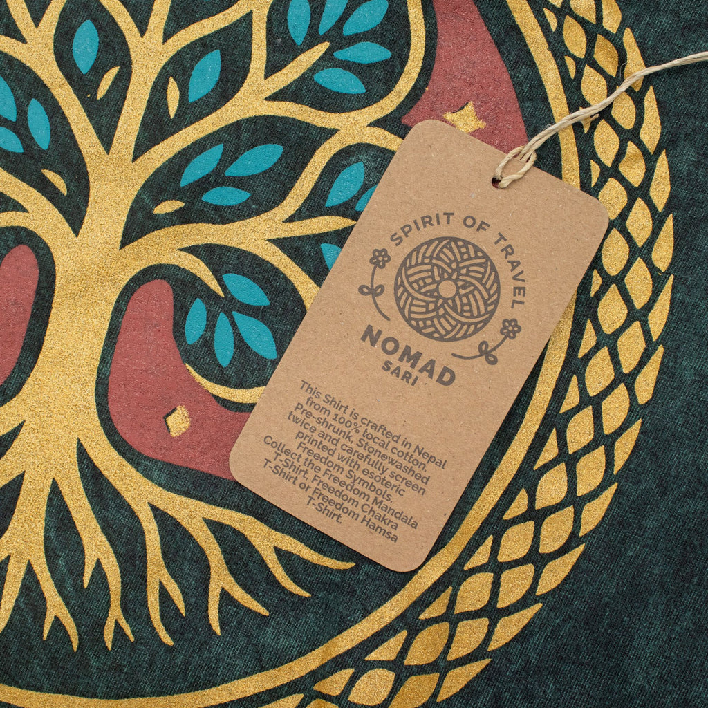 Nomad Sari Stonewashed Cotton T Shirt with Tree of Life Design