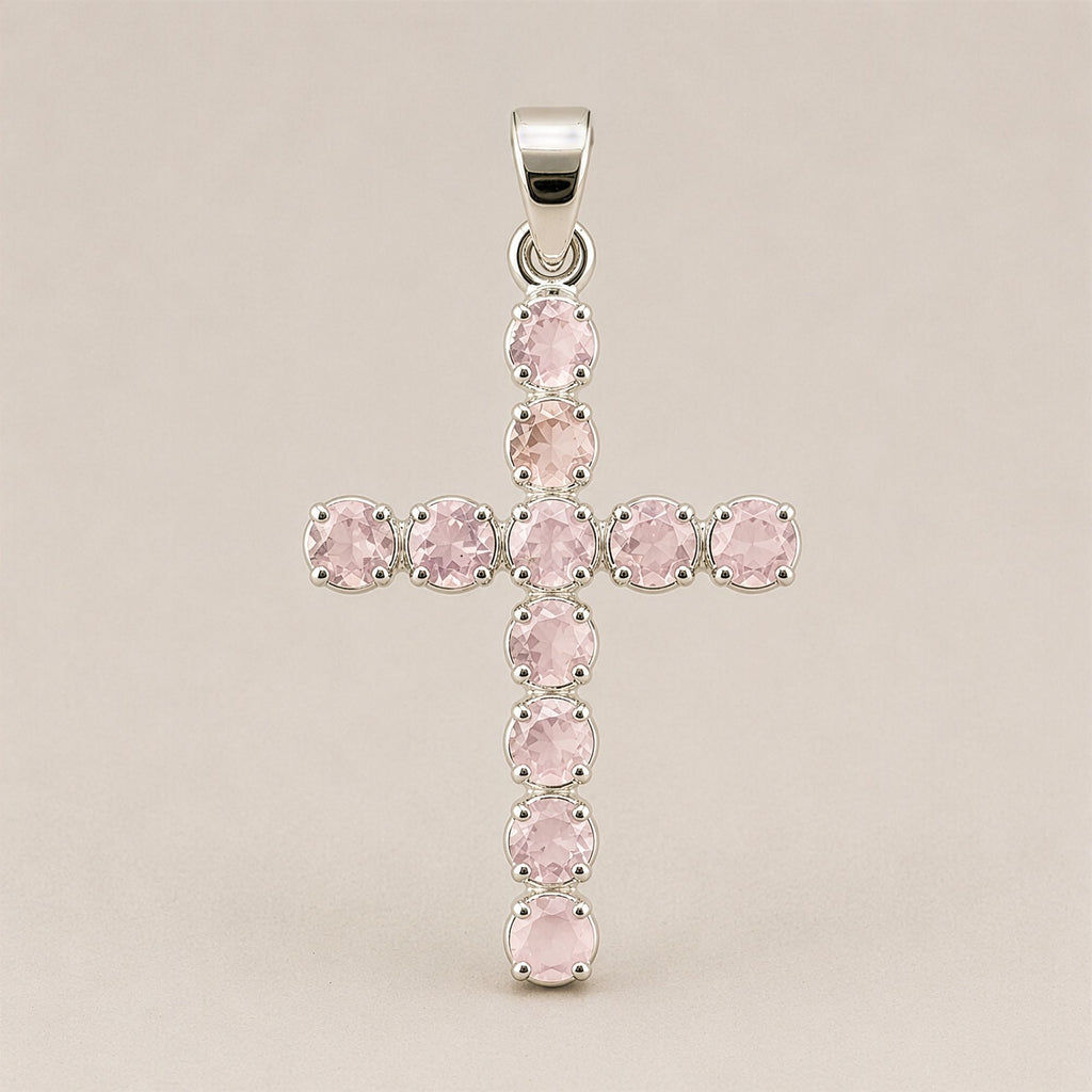 Indian Devotional Pendant with Silver Plated Rose Quartz Crucifix