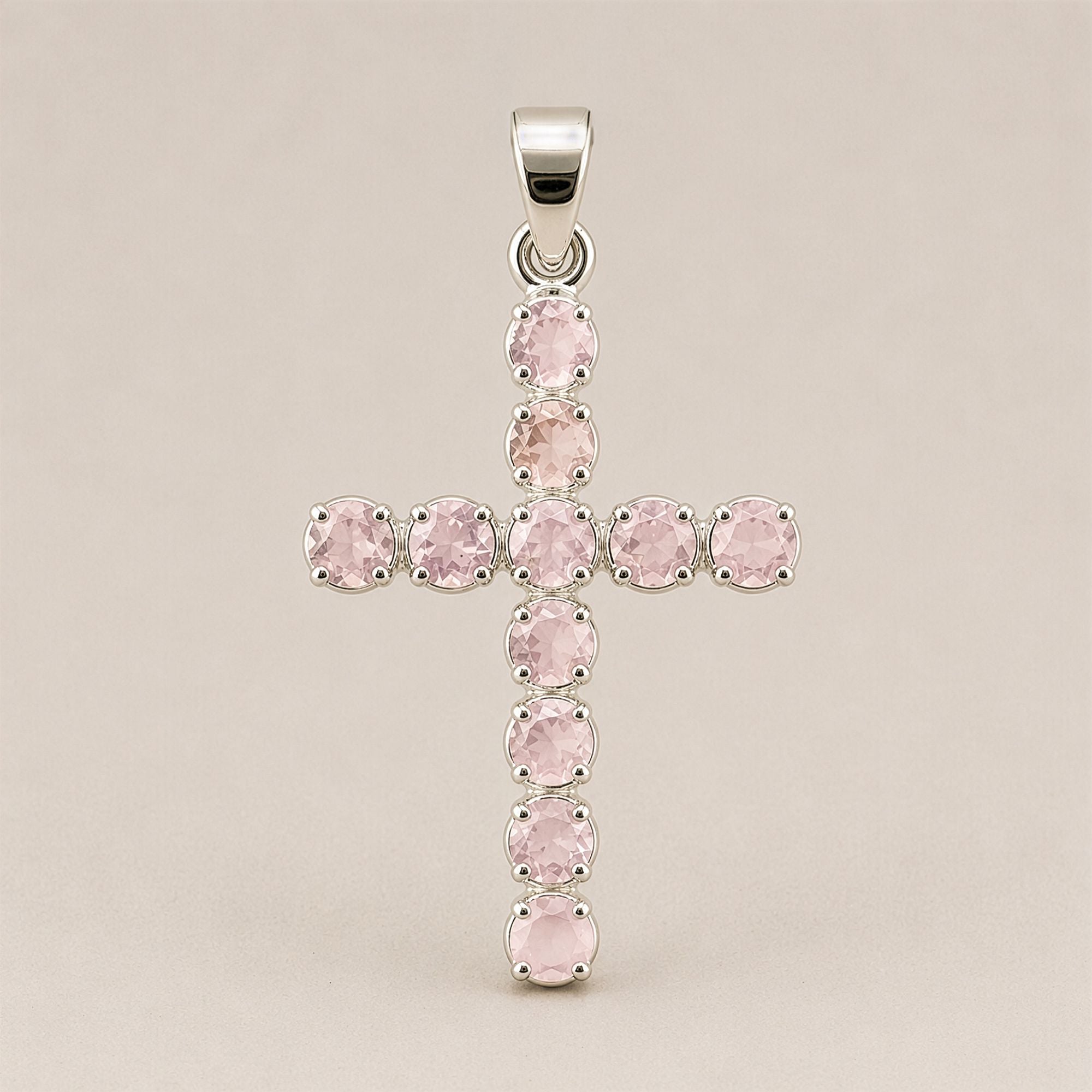 Indian Devotional Pendant with Silver Plated Rose Quartz Crucifix