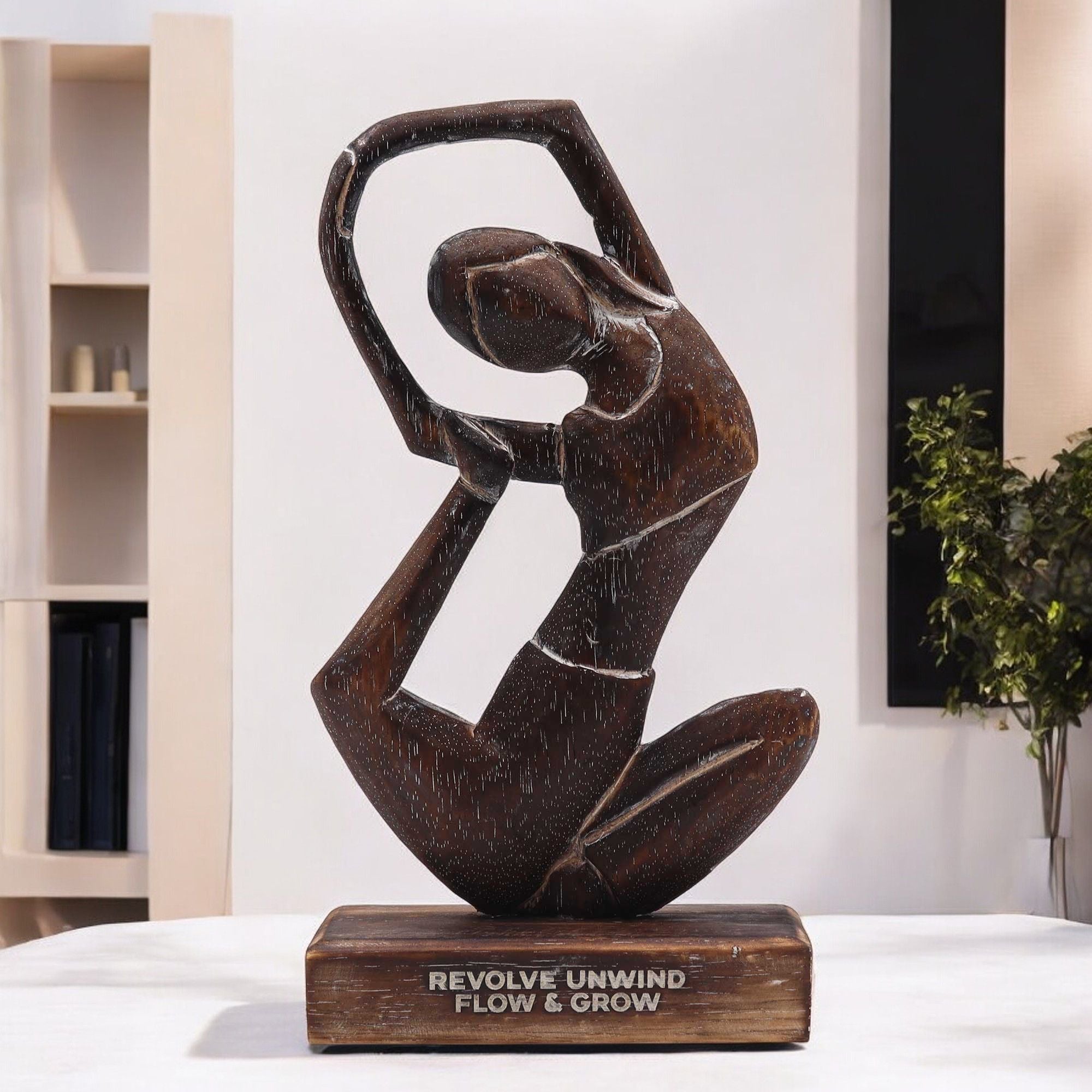Wooden Yoga Lady Antique Revolved Pose for Home Decor Display