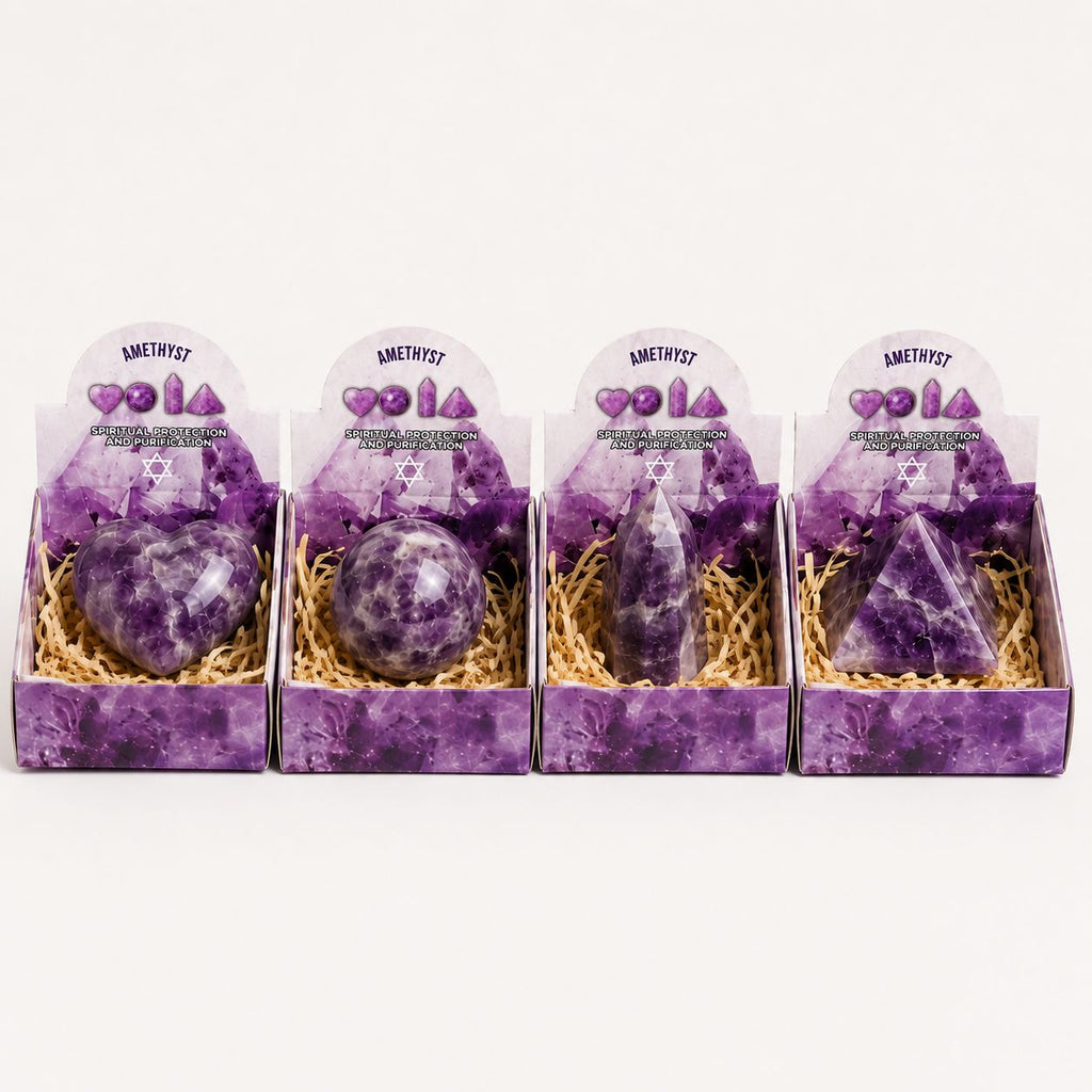 Four Gemstone Shapes Set Amethyst for Home Decor and Gifting