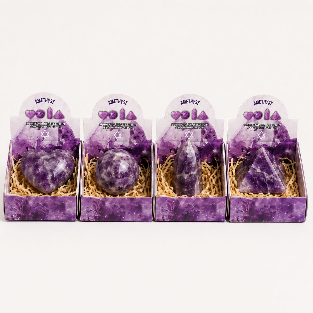 Four Gemstone Shapes Set Amethyst for Home Decor and Gifting