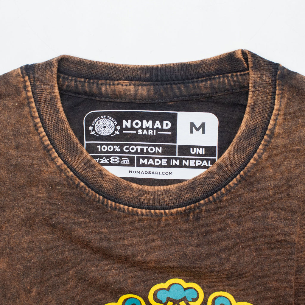 Nomad Sari Stonewashed Cotton T Shirt with Sun and Zodiac Design