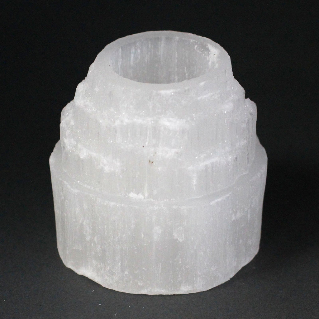 Selenite Mountain Top Candle Holder with Unique Crystal Design