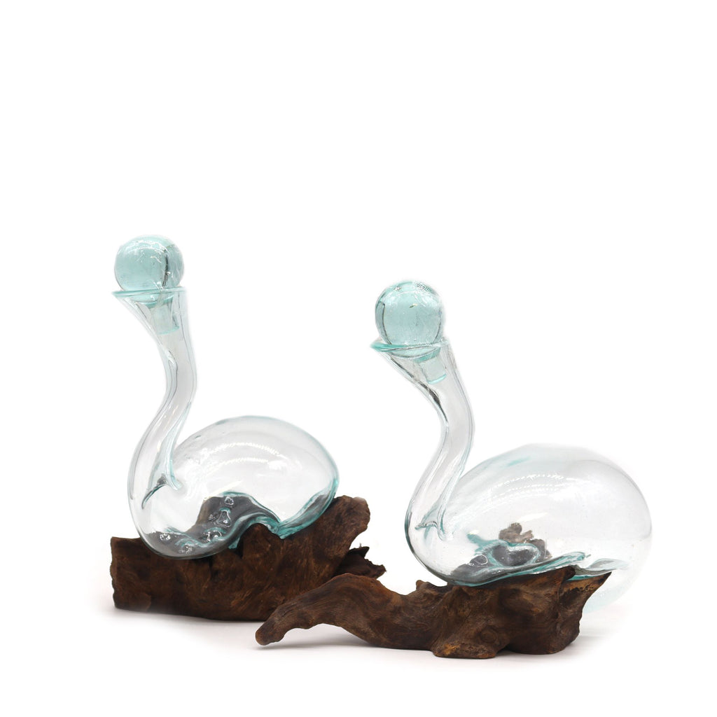 Molten Glass on Wood Wine Decanter for Stylish Entertaining