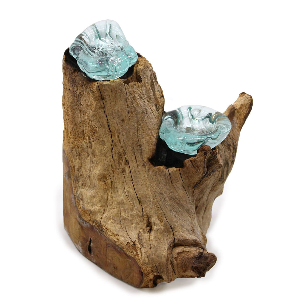 Molton Glass Candle Double Holder on Wood for Home Decor Accent