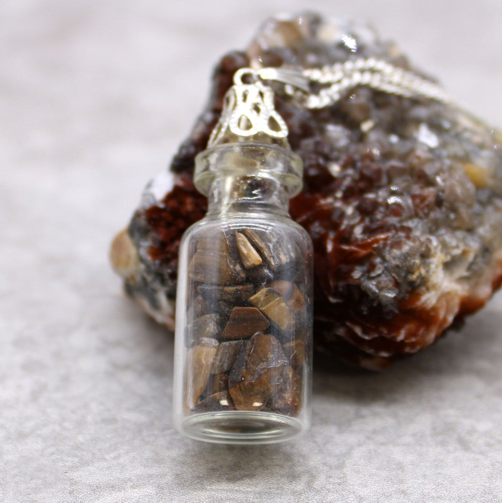 Bottled Gemstones Necklace with Amethyst Stones in Vial