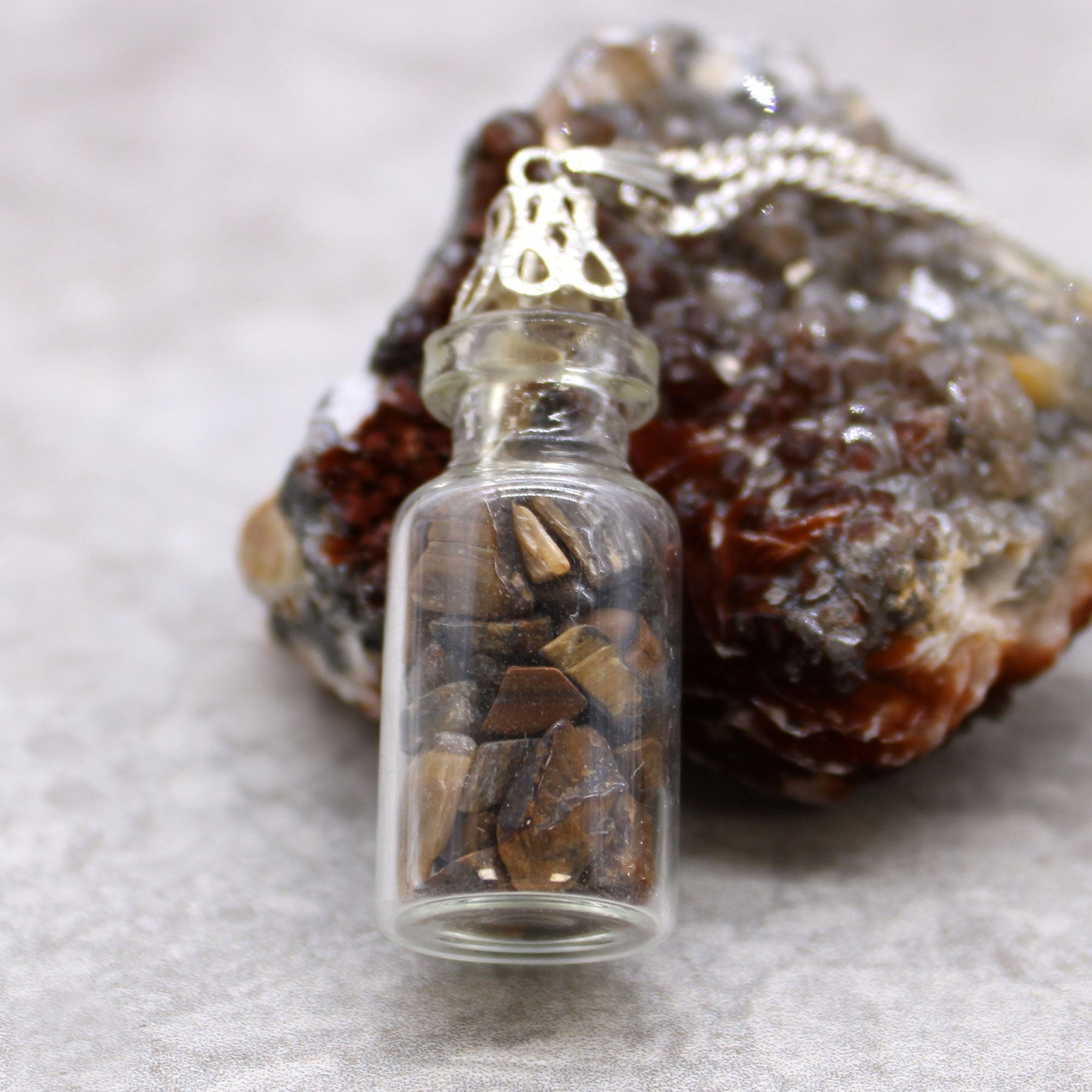 Bottled Gemstones Necklace with Tiger Eye Pendant Design