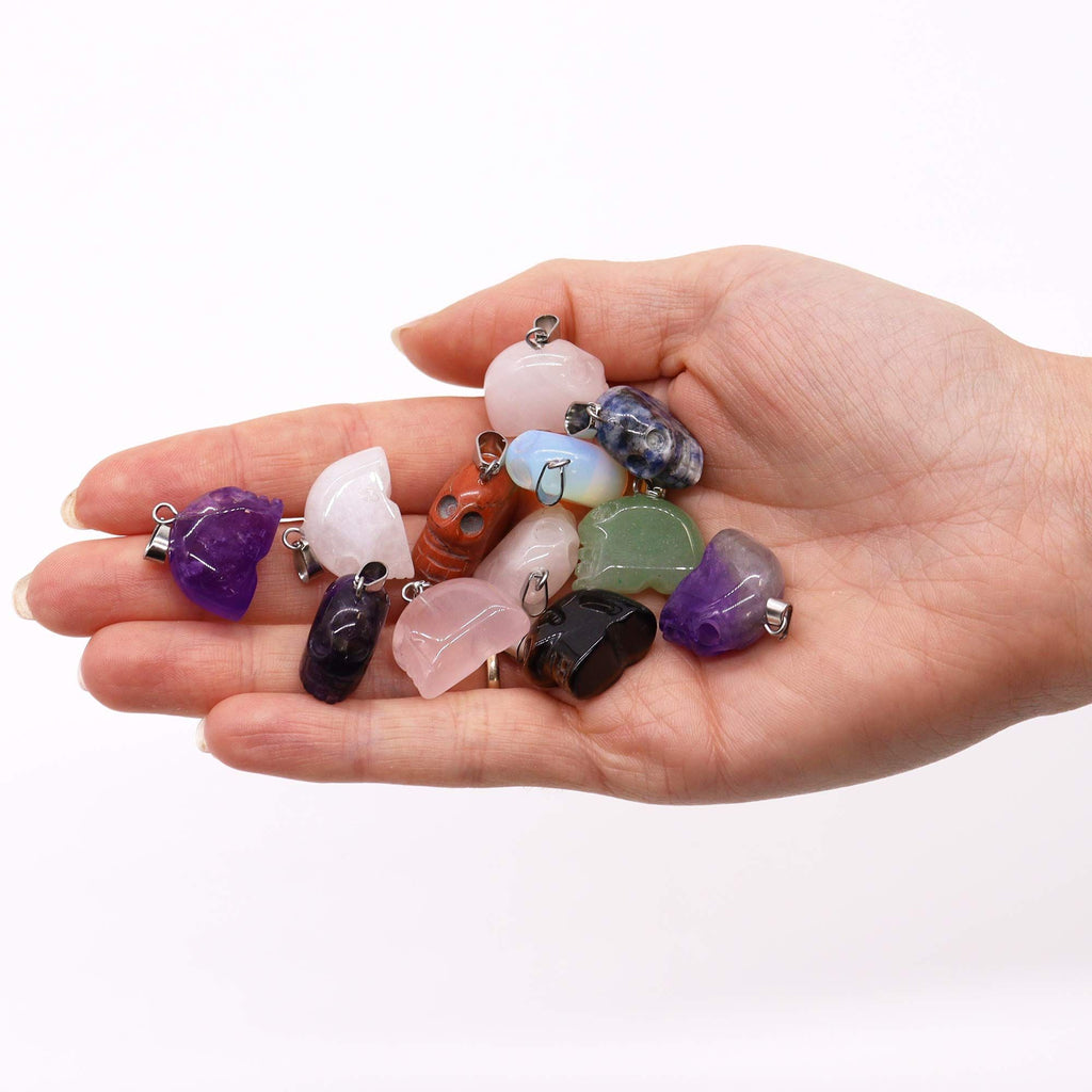 Gemstone Mini Skulls Pendants Assorted Set of 12 Pieces 20x15mm
