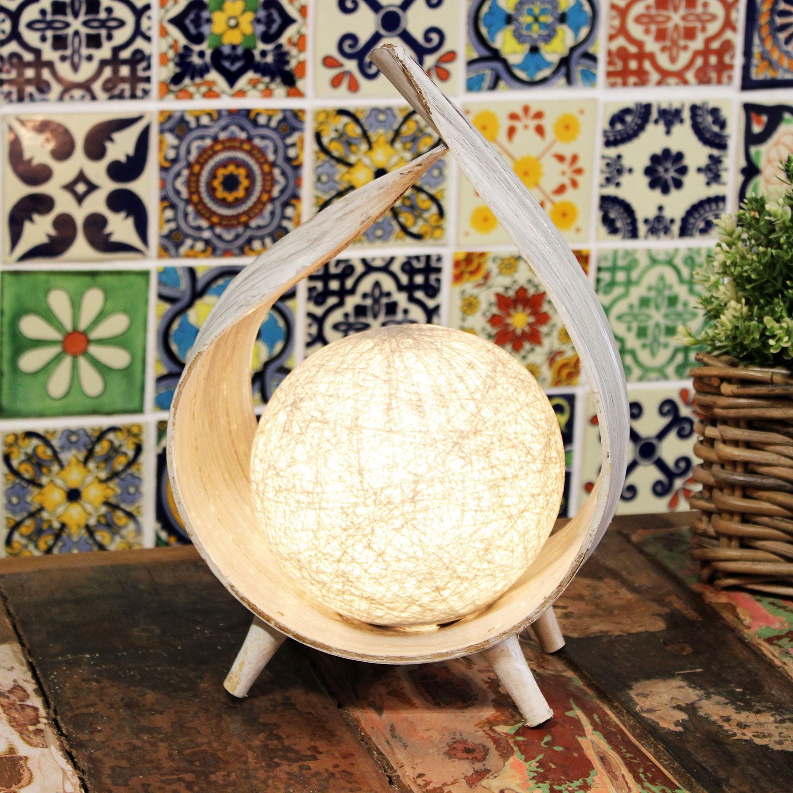 Natural Coconut Lamp with Whitewash Wrapover for Home Decor