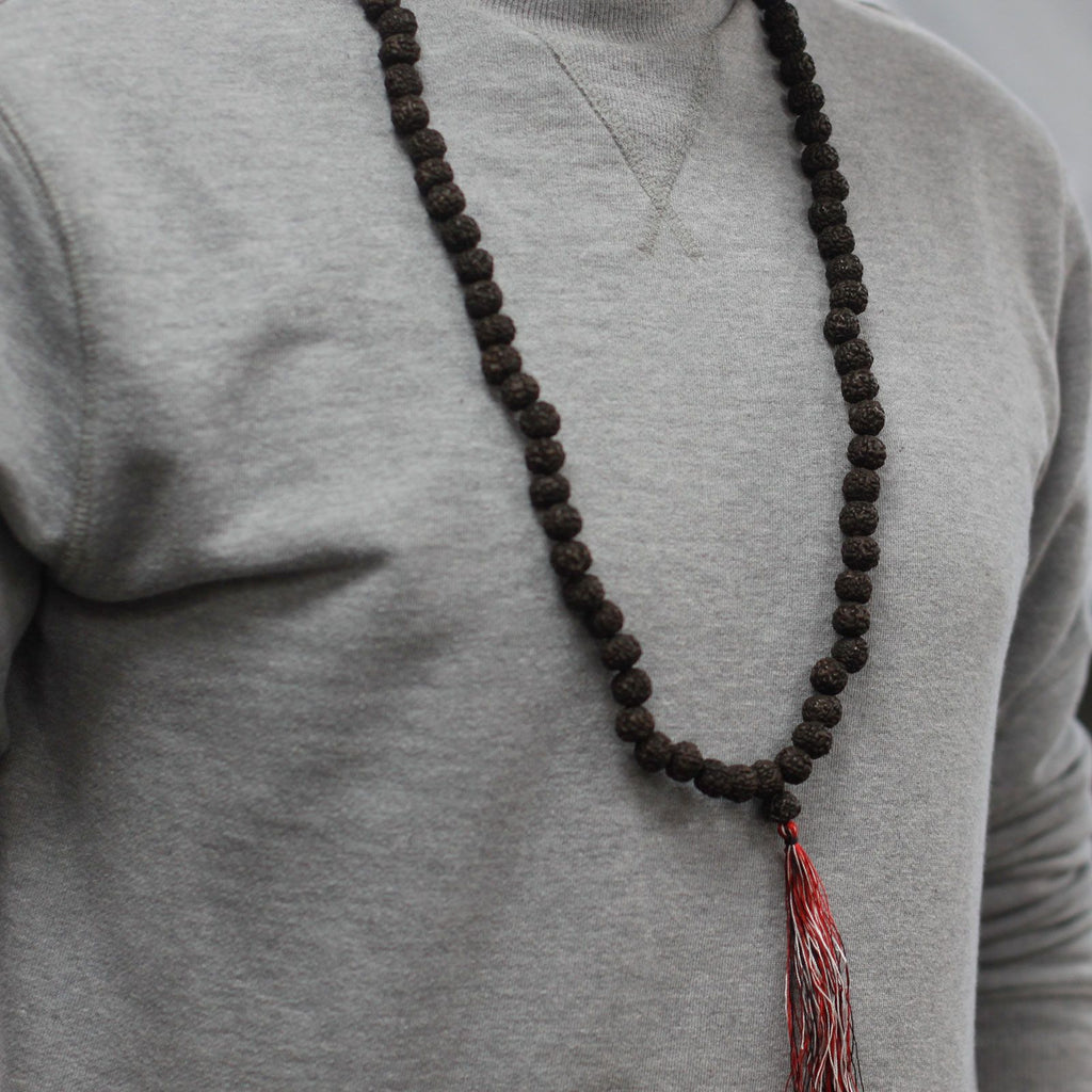 108 Rudraksha Mala Dark with Chunky Tassel for Spiritual Practices