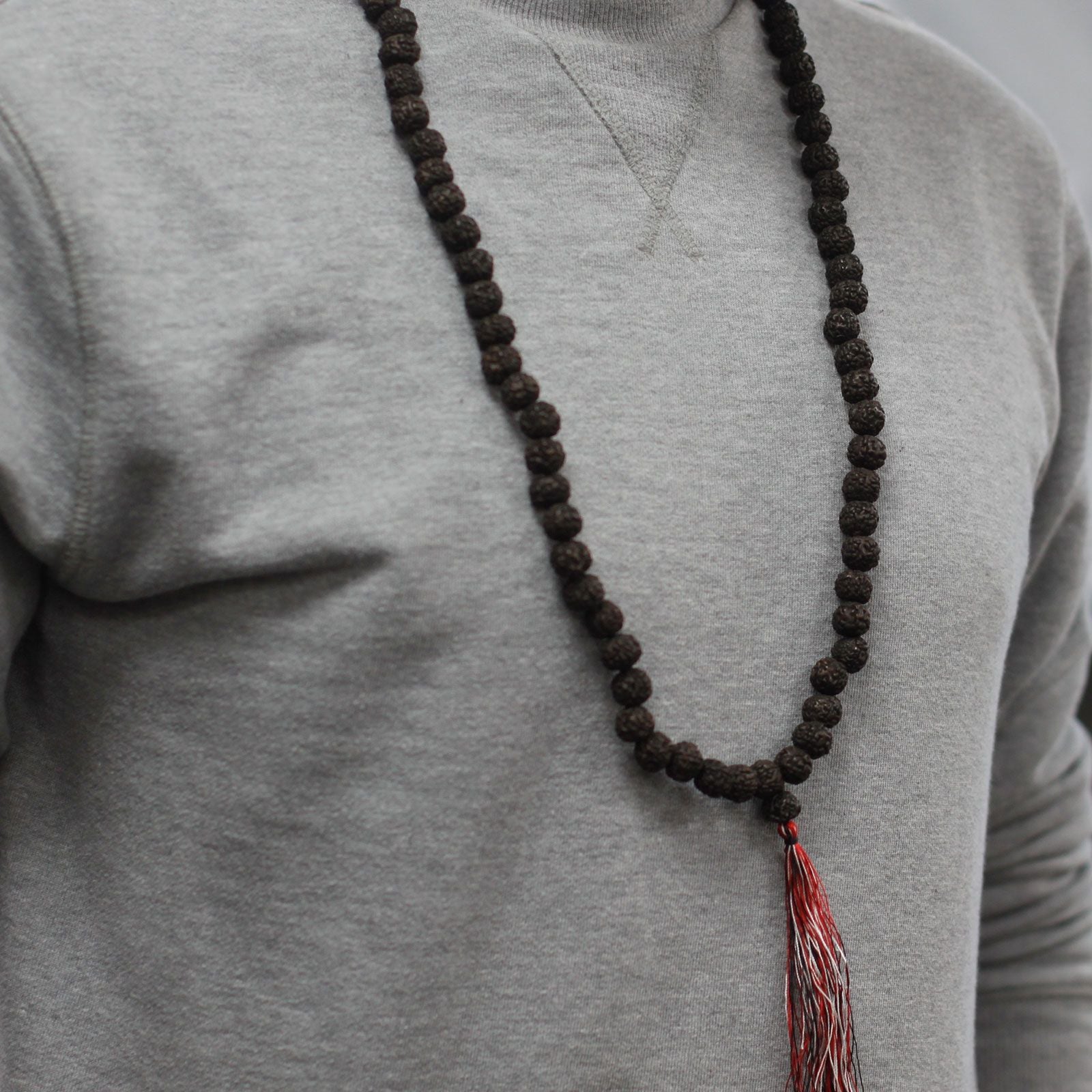 108 Rudraksha Mala Dark with Chunky Tassel for Spiritual Practices