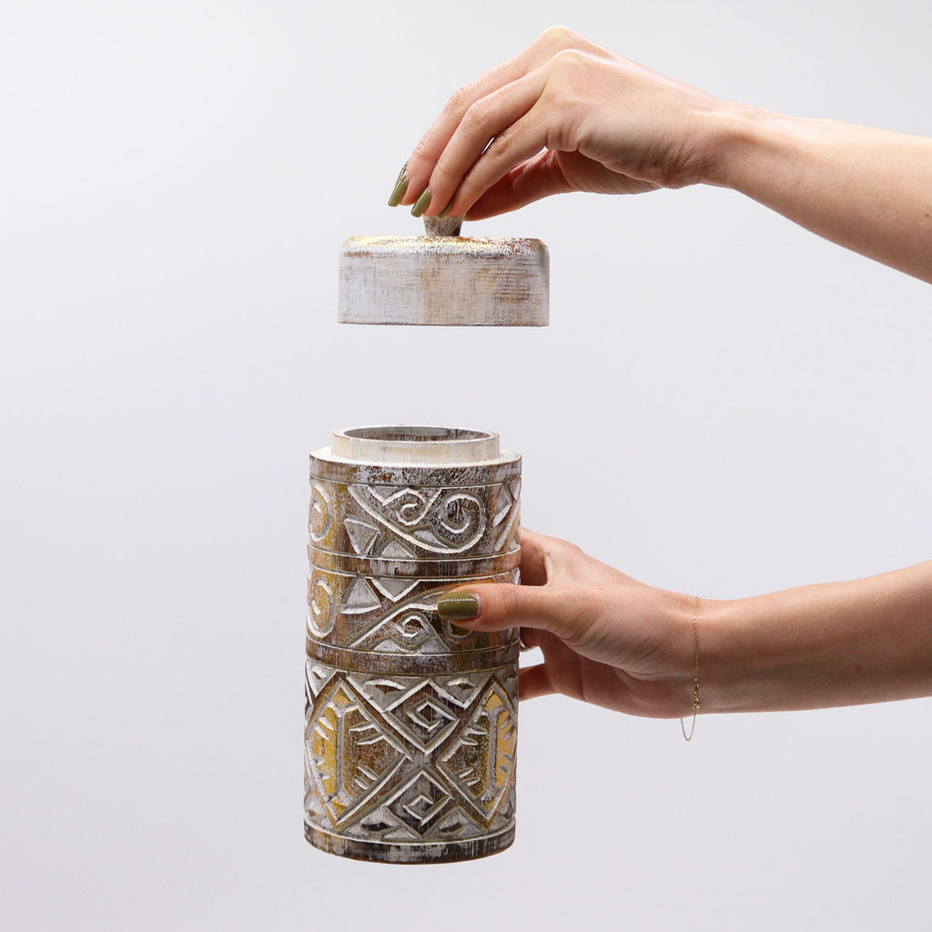 White and Gold Tall Container for Elegant Storage Solutions