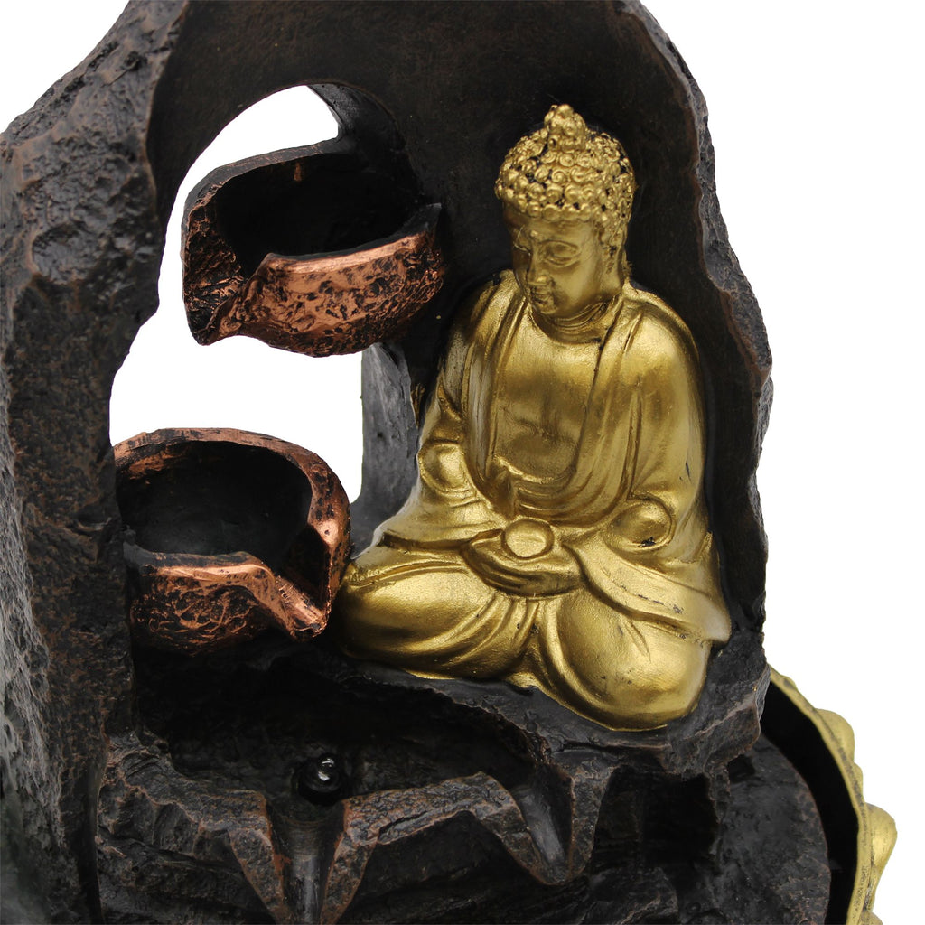 Golden Meditating Buddha Tabletop Water Feature 30cm for Decor