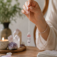 The Heart Whisperer- Double Power Pendulum - Rose Quartz Globe - Clear Quartz Double Terminated
